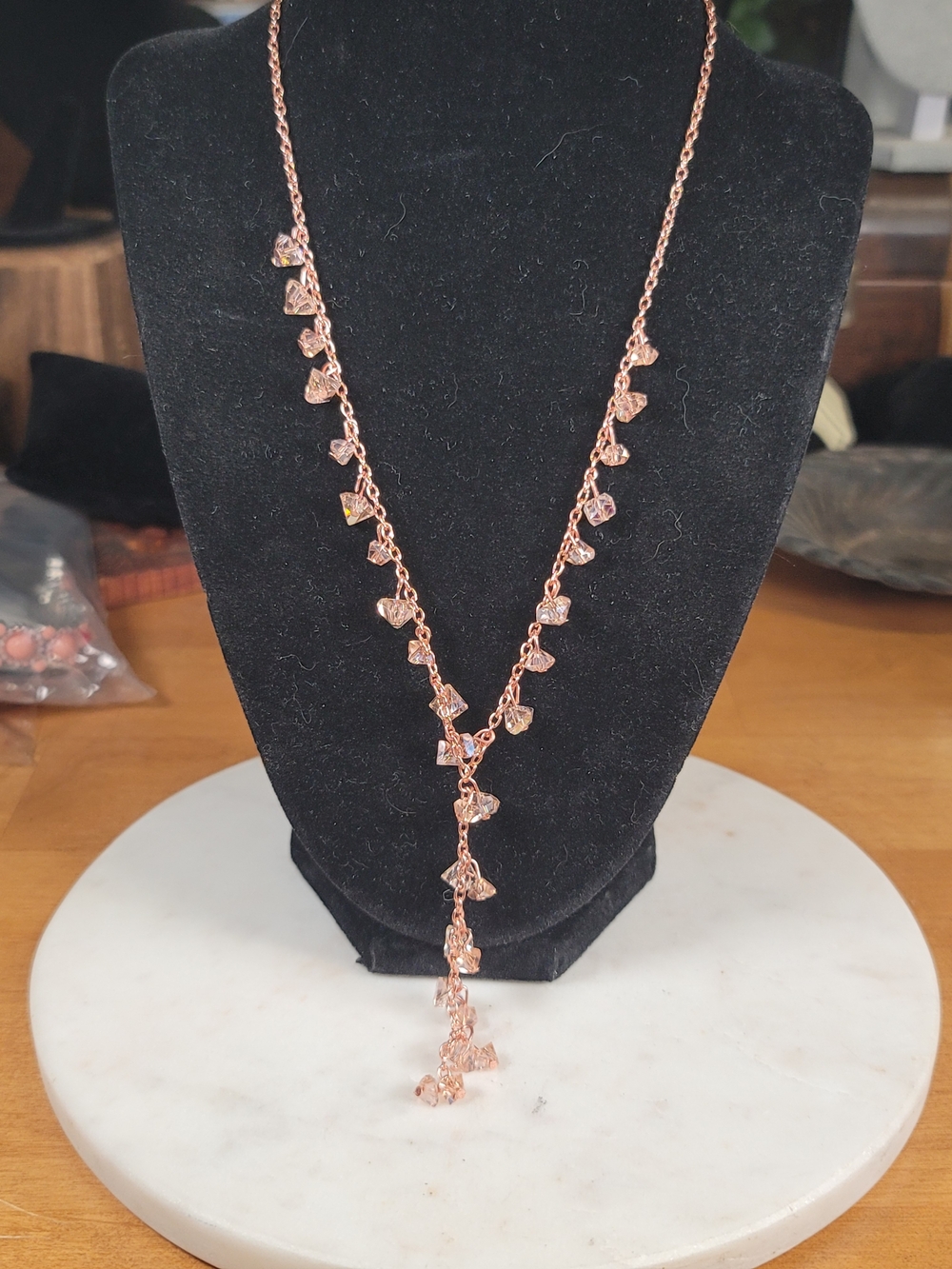 Copper Crystal Drop Y-Necklace - Elegant Women's Jewelry